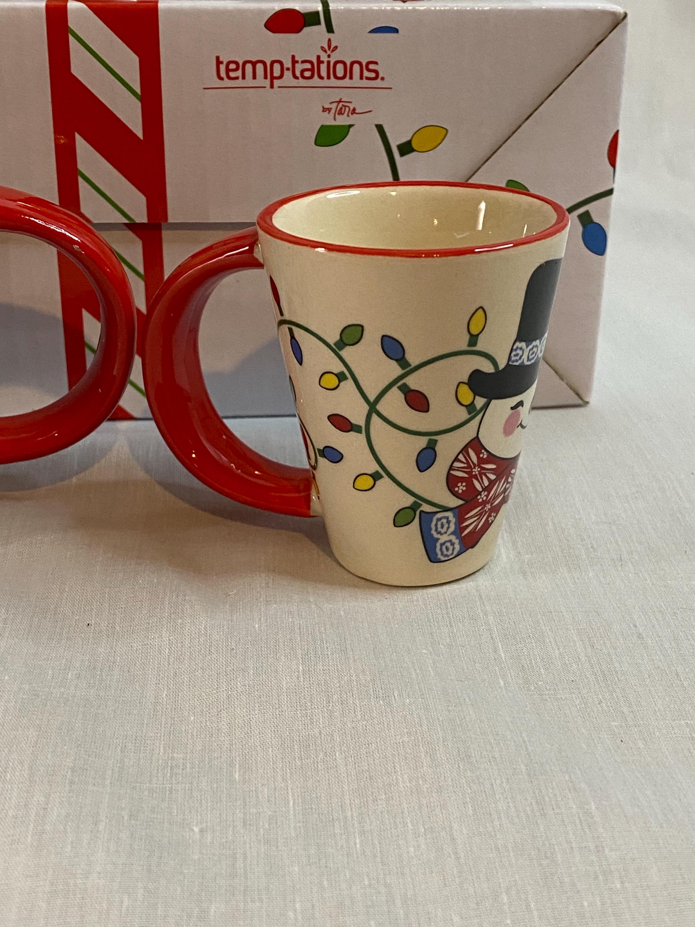4 Temptations Mug Christmas Lights Santa Elf Gingerman Set ExLg Demitasse