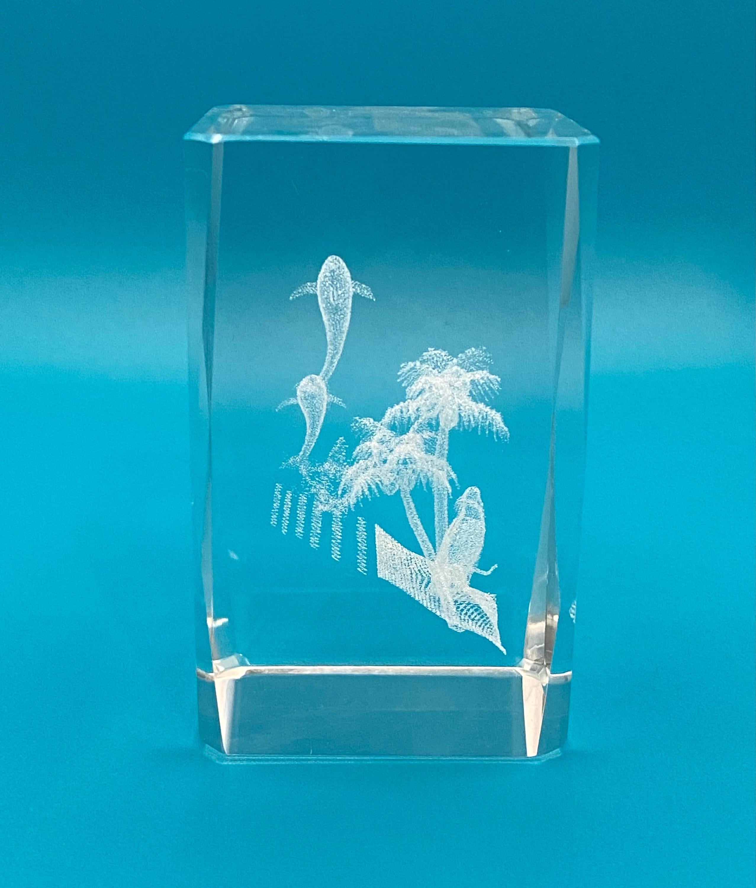 3D Laser Etched Crystal Hologram Statue Paperweight - Dolphin Paradise