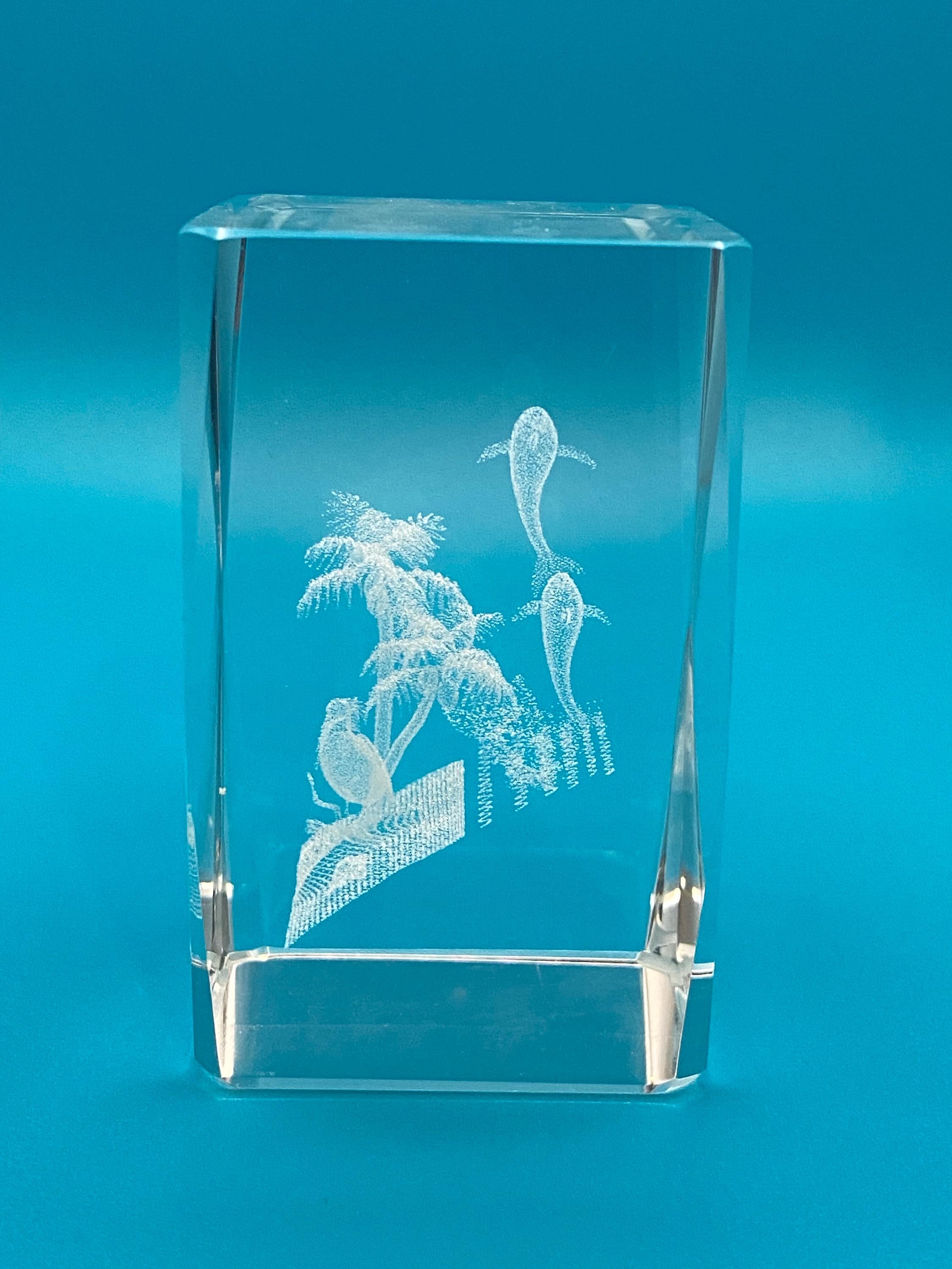 3D Laser Etched Crystal Hologram Statue Paperweight - Dolphin Paradise