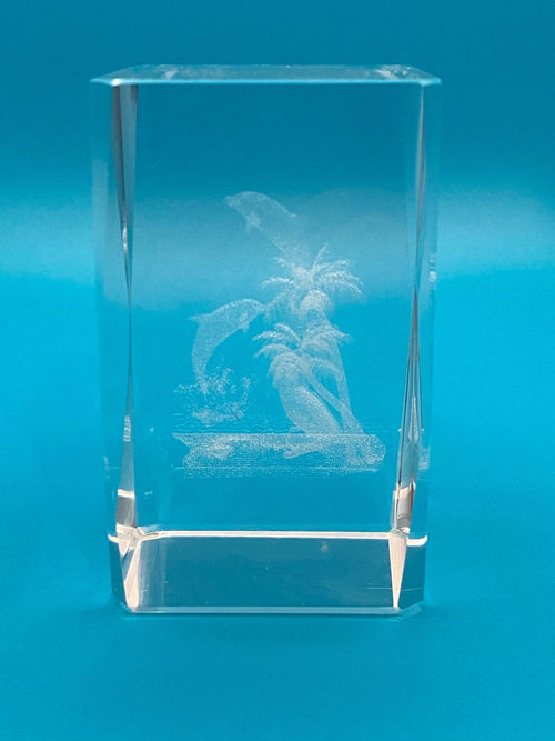 3D Laser Etched Crystal Hologram Statue Paperweight - Dolphin Paradise