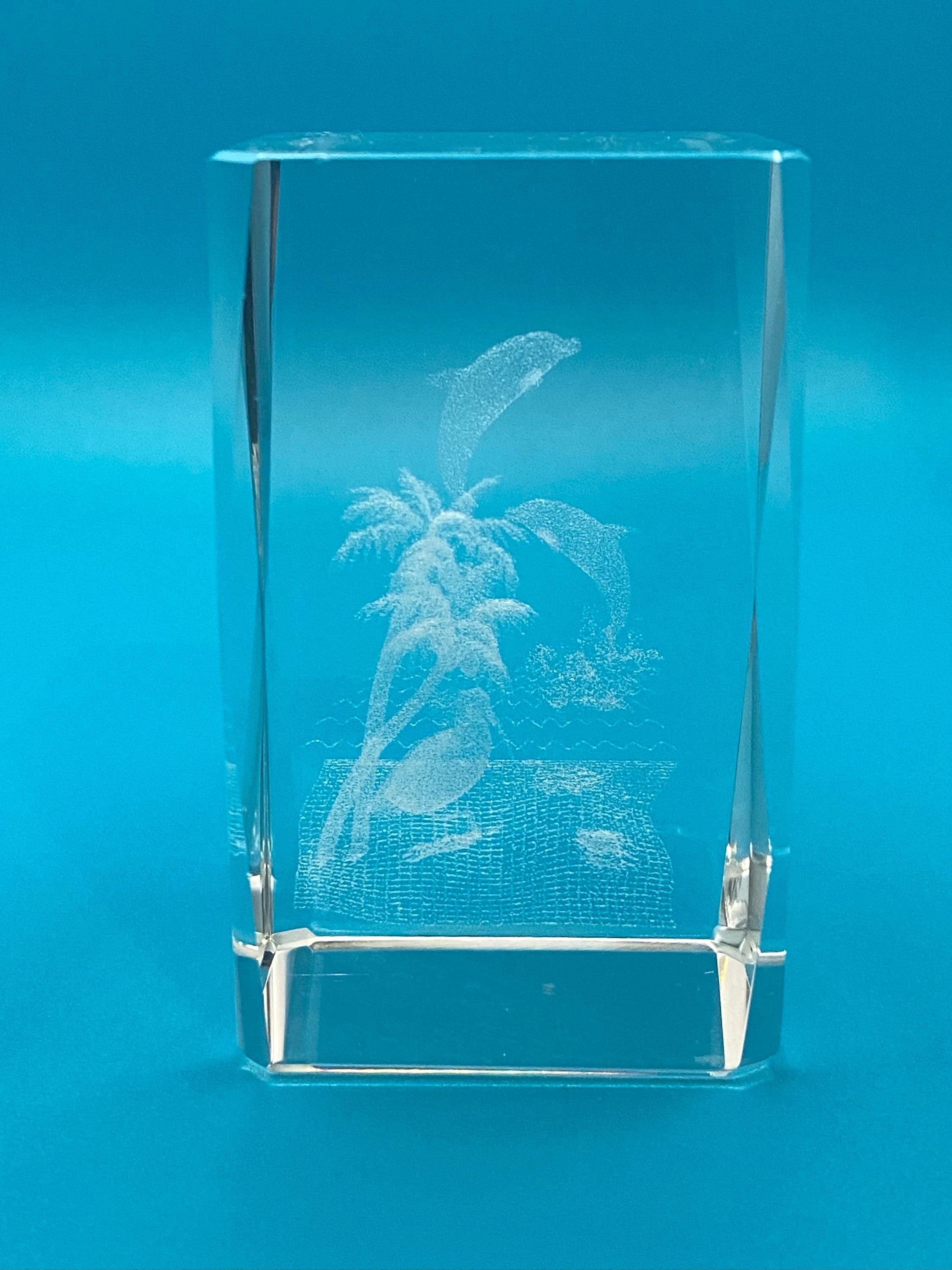 3D Laser Etched Crystal Hologram Statue Paperweight - Dolphin Paradise