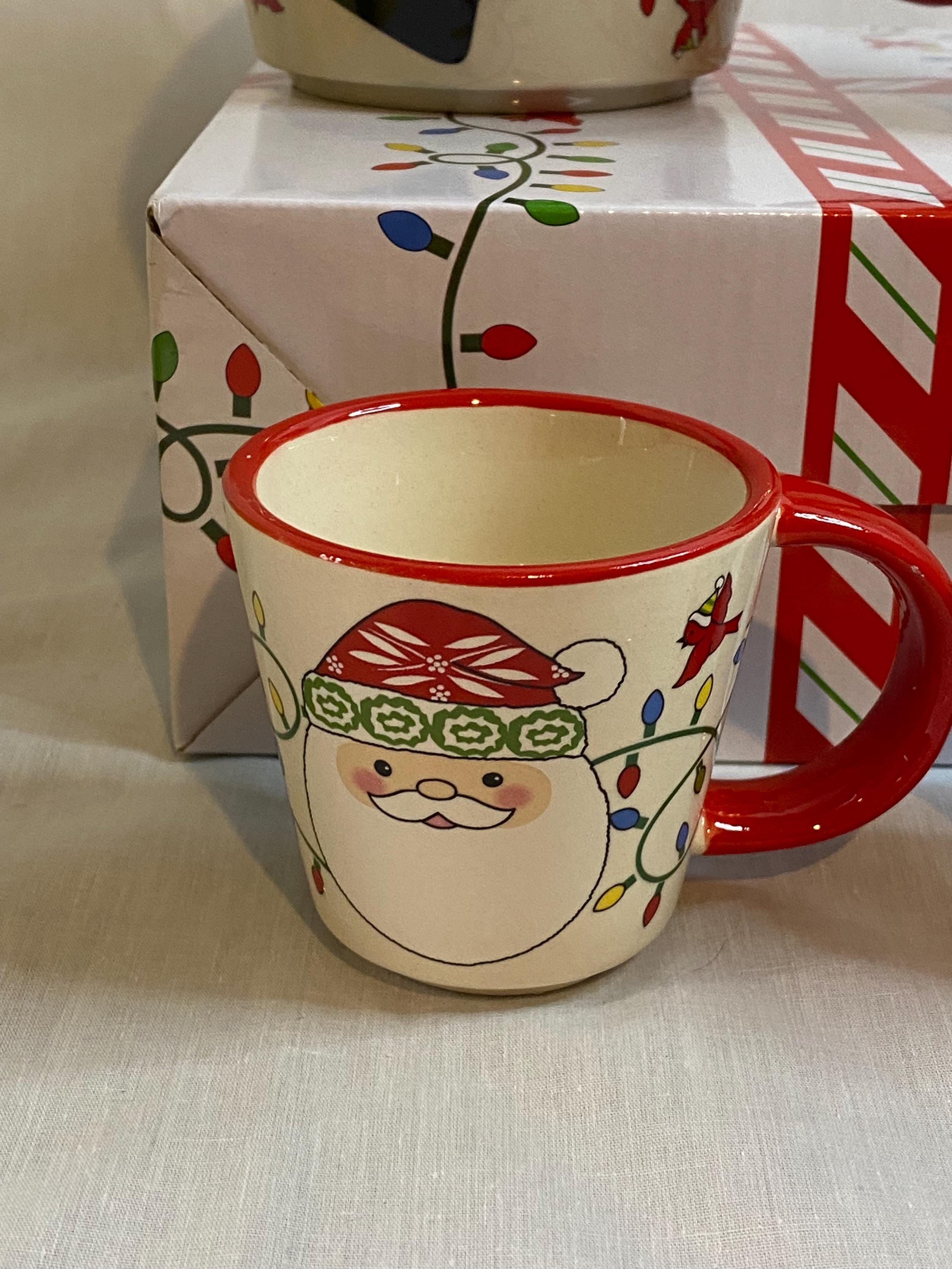 4 Temptations Mug Christmas Lights Santa Elf Gingerman Set ExLg Demitasse