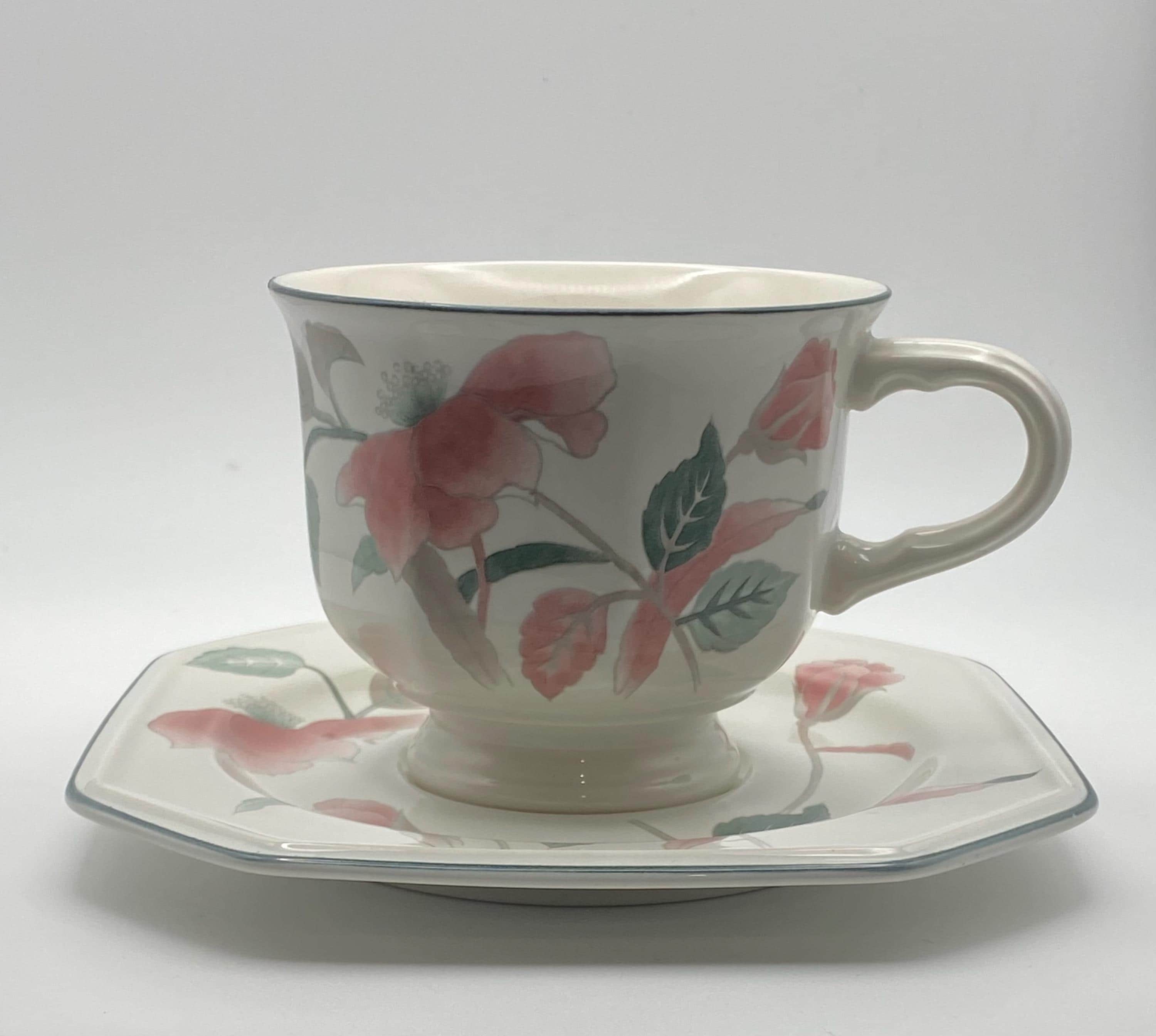2 Mikasa Continental Silk Flowers Footed Cups & Saucers F3003